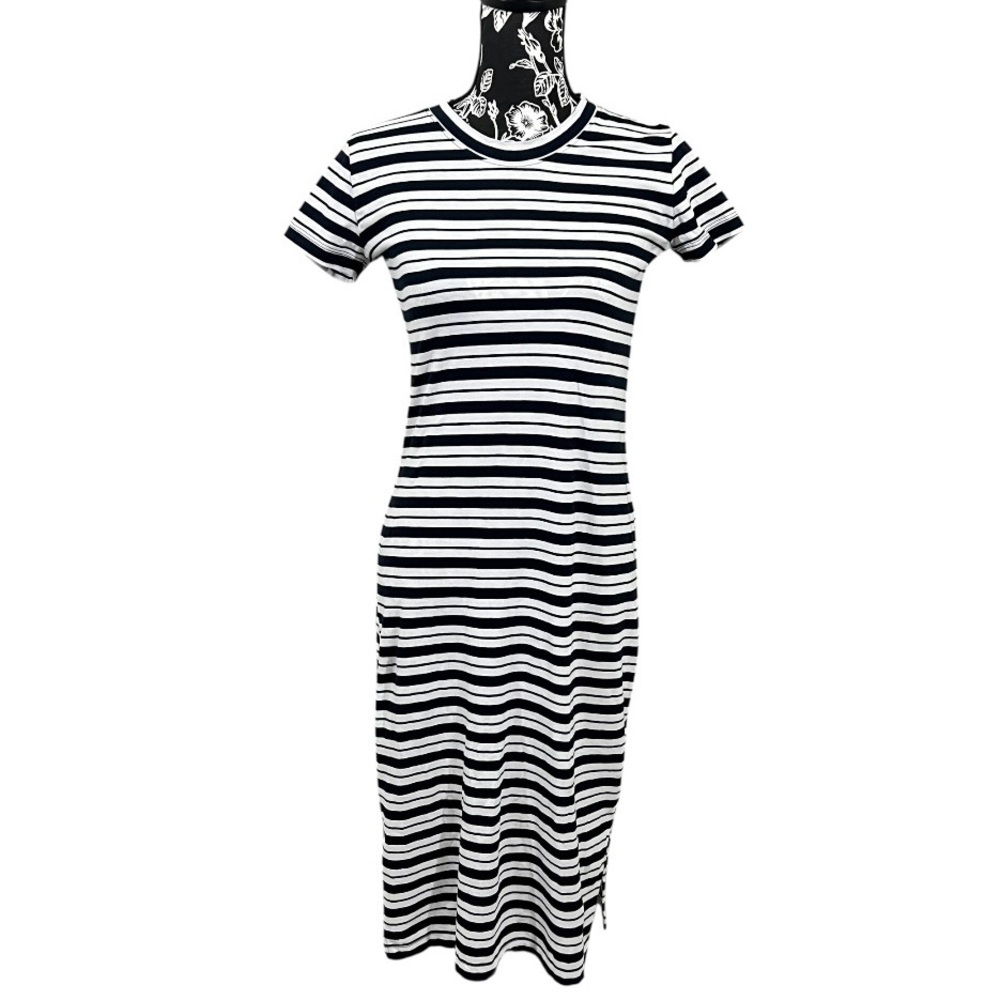 J. Crew Black‎ and White Striped Midi Dress